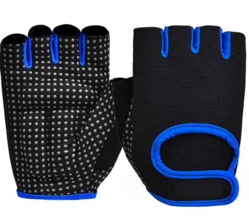 REEKOS Radsporthandschuhe Fahrradhandschuhe Halbfinger-Handschuhe, Gewichtheberhandschuhe, Fitnessstudio, Workout-Unterstützung Für Powerlifting Radhandschuhe Sporthandschuhe (Color : Blue, Size : M) von REEKOS