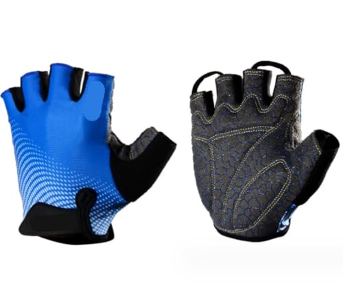 Radsporthandschuhe Fahrradhandschuhe Halbfinger-Handschuhe Für Gewichtheben, Buntes, Stoßdämpfendes Handflächenpolster Für Den Außenbereich Radhandschuhe Sporthandschuhe ( Color : Blue , Size : M ) von REEKOS