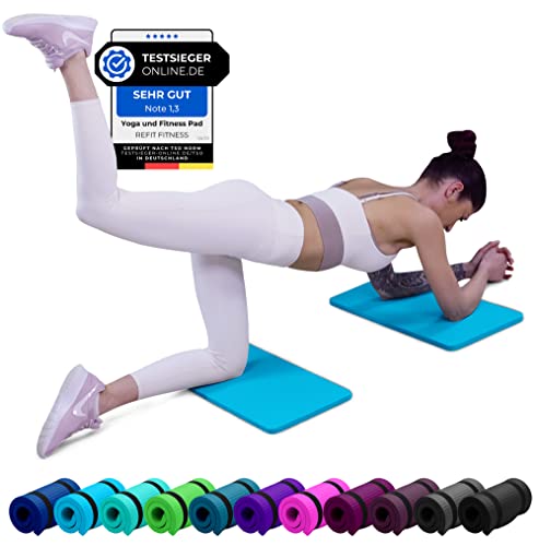 REFIT FITNESS 2er Set Yoga & Fitness Pad Comfort-Mini 25 x 61 x 1.5 cm PainProtect SmartCell NBR Yogamatte Klein Rutschfest Sportmatte Gymnastikmatte Matte Sport Gymnastik Knie Pads Aqua Hellblau von REFIT FITNESS