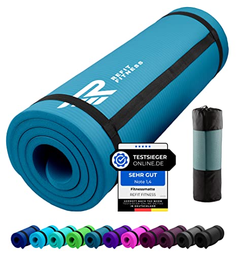 REFIT FITNESS Gymnastikmatte Profi 190 x 60 x 1.0 cm Petrolblau Blau PainProtect SmartCell NBR rutschfeste Yoga Matte Pilates Sport Gymnastik Yogamatte 10 MM Sportmatte Tragegurt Tasche von REFIT FITNESS