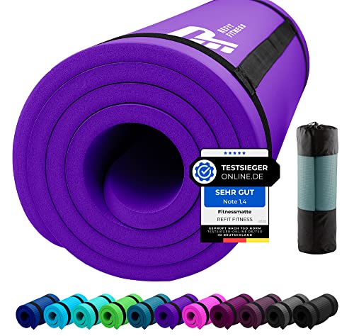 REFIT FITNESS Sportmatte Comfort-Max 190 x 60 x 1.5 cm Violett Lila PainProtect SmartCell NBR Yogamatte rutschfest Tragegurt Gymnastikmatte Matte für Sport Yoga Gymnastik Pilates von REFIT FITNESS