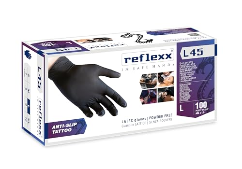 Reflexx L45/L Schwarze Puderfreie Latexhandschuhe g. 6.2 (M) von REFLEXX