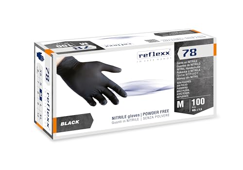 Reflexx R78 / M Pulverfreie Nitrilhandschuhe, mittel, schwarz, Packung von 100 von REFLEXX