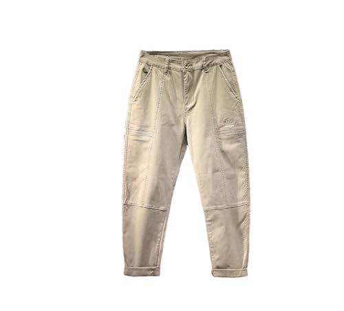 REHJJDFD Lässige Haremshose für Herren, lockere Passform, konisch, gestreift, Patchwork, Streetwear, Khaki, 36 von REHJJDFD