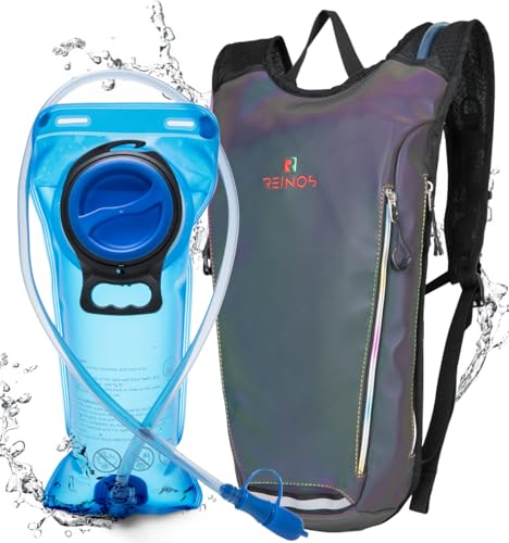 REINOS Trinkrucksack mit 2L Wasserblase Rave Essentials Leichte Tasche zum Wandern, Laufweste, Musikfestival für Männer Frauen (Flash) von REINOS