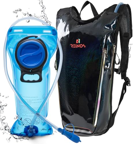 REINOS Trinkrucksack mit 2L Wasserblase Rave Essentials Leichte Tasche zum Wandern, Laufweste, Musikfestival für Männer Frauen (Schwarz) von REINOS