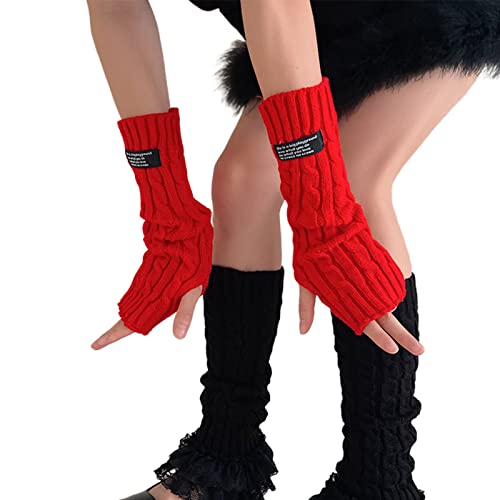 REITINGE Winter-Strickhandschuhe für Mädchen, Halbfinger-Handschuhe, dicke Outdoor-Skihandschuhe mit Buchstabenetikett von REITINGE