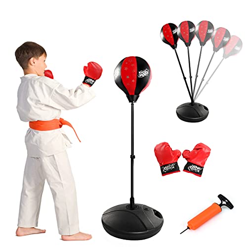 RELAX4LIFE Boxing Ball Set, Punchingball mit Boxhandschuhen & Luftpumpe, höhenverstellbarer Standboxball: 81-123 cm, Standboxsack mit befüllbarem Ständer, Punching Birne für Kinder ab 3 Jahre, rot von RELAX4LIFE