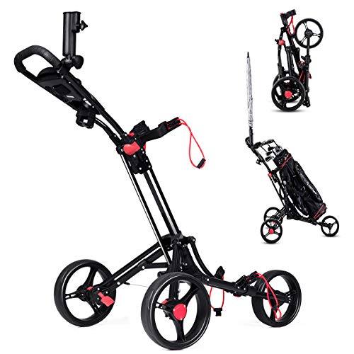 RELAX4LIFE Golfwagen mit 3 Rädern, Faltbarer Golftrolley aus Aluminium, Golf Push Cart mit Regenschirmrohr & Schirmhalter, Schiebewagen mit Anzeigetafel, Golfball Set mit verstellbarem Griff, schwarz RELAX4LIFE Golfwagen mit 3 Rädern, Faltbarer Golftrolley aus Aluminium, Golf Push Cart mit Regenschirmrohr & Schirmhalter, Schiebewagen mit Anzeigetafel, Golfball Set mit verstellbarem Griff, schwarz von RELAX4LIFE