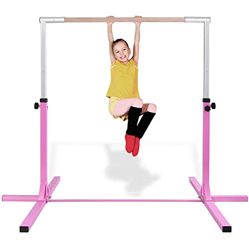 RELAX4LIFE Gymnastik Turnreck, Kinder Reck 12-stufig höhenverstellbar: 91 cm-150 cm, Turnstange mit stabilem Ständer & Doppelschlosssystem, Reckstange bis 100kg belastbar, aus Holz & Stahlgestell von RELAX4LIFE