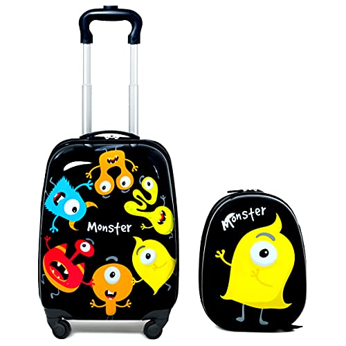 RELAX4LIFE Kinderkoffer mit Rollen, 2 TLG Kinder Kofferset, Koffer(16 inch) + Rucksack(12 inch), Reisekoffer für Kinder, Kindergepäck, Reisegepäck, Kindertrolley, ABS Hartschalenkoffer (Modell 7) von RELAX4LIFE