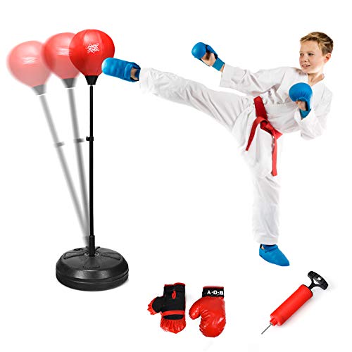 RELAX4LIFE Punchingball, aufblasbarer Boxball mit Boxhandschuhen & Luftpumpe, höhenverstellbarer Standboxball: 120-154 cm, Boxsack Set für Kinder & Jugendliche & Erwachsene, Box Set freistehend, rot von RELAX4LIFE