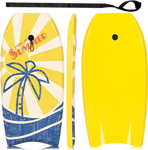 RELAX4LIFE Schwimmbrett tragbar, Schwimmboard mit Halteleine, Rutschfestes Surfbrett für Kinder & Erwachsene, Hohe Belastbarkeit, Bodyboard Shortboard, XPE HDPE (Gelb-M) von RELAX4LIFE