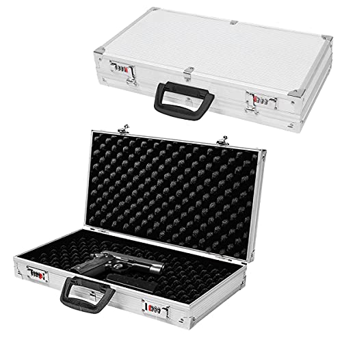 RELAX4LIFE Waffenkoffer für Pistole & Kurzwaffen, Gewehrkoffer mit 2 Zahlenschlössern, Pistolenkoffer mit Griff, Jagdkoffer mit Innenfutter aus Schaumstoff, ABS & Aluminium, 47 x 25 x 8,3 cm, Silber RELAX4LIFE Waffenkoffer für Pistole & Kurzwaffen, Gewehrkoffer mit 2 Zahlenschlössern, Pistolenkoffer mit Griff, Jagdkoffer mit Innenfutter aus Schaumstoff, ABS & Aluminium, 47 x 25 x 8,3 cm, Silber von RELAX4LIFE