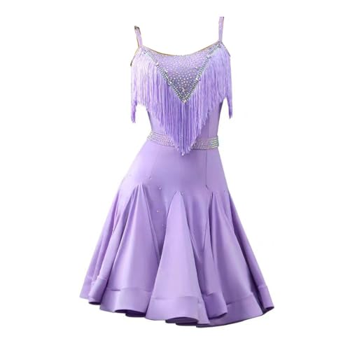 RENQIDD Sastender Latin Tanzkleider für Frauen Fringe Salsa Cha Cha Performance Kostüme nackte Rücken Foxtrot Ballsaal Tanze Outfits mit Strasssteinen rund Hals,C,4XS von RENQIDD