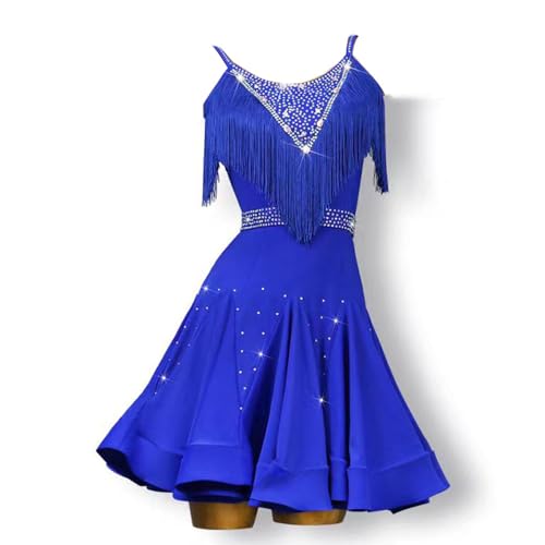 RENQIDD Sastender Latin Tanzkleider für Frauen Fringe Salsa Cha Cha Performance Kostüme nackte Rücken Foxtrot Ballsaal Tanze Outfits mit Strasssteinen rund Hals,E,3XL von RENQIDD