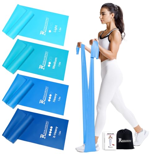 RENRANRING 4er Fitnessbänder, 1.5m Gymnastikband mit 4 Widerstandsstufen, Fitnessband mit Tragasche & Übungsanleitung,ideal für Yoga, Pilates Physiotherapie Crossfit, Muskelaufbau RENRANRING 4er Fitnessbänder, 1.5m Gymnastikband mit 4 Widerstandsstufen, Fitnessband mit Tragasche & Übungsanleitung,ideal für Yoga, Pilates Physiotherapie Crossfit, Muskelaufbau von RENRANRING