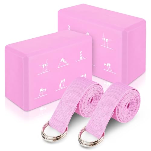 RETON Yoga Block 2er Set mit Gurt, Hochdichter Rose Yoga Blöcke, Leichter EVA-Schaumstein Yoga Klötze, Anti-Rutsch-Yogablock mit 2 Yoga-Gurten zum Dehnen, Verbesserung von Kraft und Fle RETON Yoga Block 2er Set mit Gurt, Hochdichter Rose Yoga Blöcke, Leichter EVA-Schaumstein Yoga Klötze, Anti-Rutsch-Yogablock mit 2 Yoga-Gurten zum Dehnen, Verbesserung von Kraft und Fle von RETON