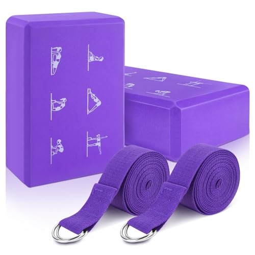 RETON Yoga Blöcke 2er Set mit Gurt, Hochdichter Lila Yoga Block, Leichter EVA-Schaumstein Yoga Klötze, Anti-Rutsch-Yogablock mit 2 Yoga-Gurten zum Dehnen, Verbesserung von Kraft und Fle RETON Yoga Blöcke 2er Set mit Gurt, Hochdichter Lila Yoga Block, Leichter EVA-Schaumstein Yoga Klötze, Anti-Rutsch-Yogablock mit 2 Yoga-Gurten zum Dehnen, Verbesserung von Kraft und Fle von RETON