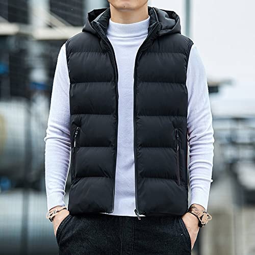 RFEGEF Daunenweste Herren,Herren Weste Schwarz Mit Kapuze Kurze Body Warmers Weste Leichte Steppweste Lässige Ärmellose Jacke Mantel Outdoor Weste Winddichte Pufferweste Mit Reißverschluss Taschen,XL von RFEGEF