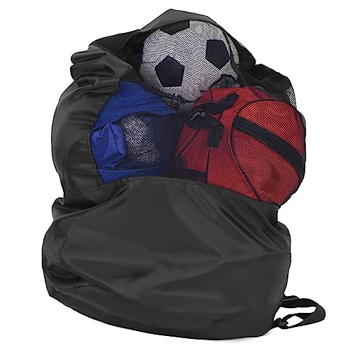 RGBGW Sportbälle, Netz-Aufbewahrungstasche mit Kordelzug für Basketball, Fußball, Volleyball, Fußball, Schwarz, 109 x 45 cm von RGBGW