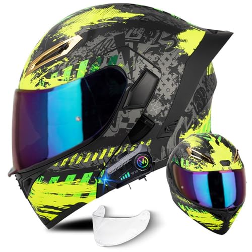 Klapphelm mit Bluetooth, Integriert Motorradhelm, ECE Zertifiziert Integralhelm mit Anti-Fog-Doppelspiegel, Atmungsaktiv und Bequem, für Erwachsene Frauen Männer, S~XXL von RHBDDHV