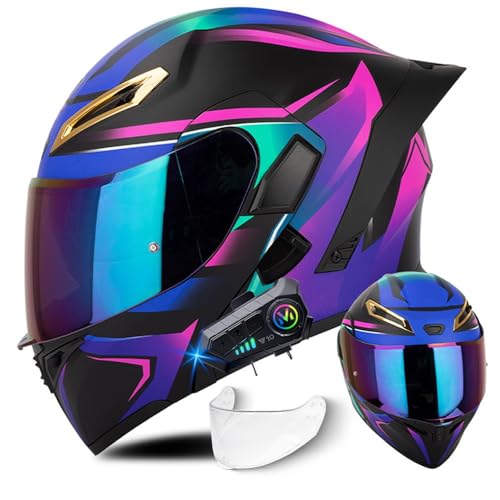 Klapphelm mit Bluetooth, Integriert Motorradhelm, ECE Zertifiziert Integralhelm mit Anti-Fog-Doppelspiegel, Atmungsaktiv und Bequem, für Erwachsene Frauen Männer, S~XXL von RHBDDHV