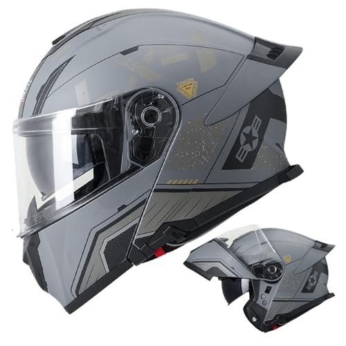 Motorradhelm Modularer, Integralhelme Zertifiziert ECE, Klapphelm mit Anti-Fog-Doppelvisier, Integrierter Motorradhelm, Sturzhelm, für Erwachsene Männer Frauen, M~XXXL von RHBDDHV