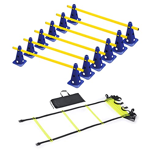RHINOS sports Agility Trainings-Set | Koordinationsleiter 4m inkl. Tasche + Steckhürdenset 6er | 12 Blaue Kegel: 22,5cm | 6 gelbe Stangen: 1m RHINOS sports Agility Trainings-Set | Koordinationsleiter 4m inkl. Tasche + Steckhürdenset 6er | 12 Blaue Kegel: 22,5cm | 6 gelbe Stangen: 1m von RHINOS sports