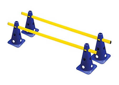 RHINOS sports Steckhürdenset 2er | 4 Blaue Kegel: 22,5cm | 2 gelbe Stangen: 1m von RHINOS sports