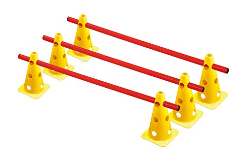 RHINOS sports Steckhürdenset 3er | 6 gelbe Kegel: 22,5cm | 3 rote Stangen: 1m von RHINOS sports