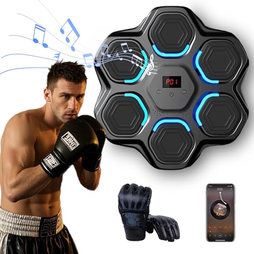 RIDEONMOP Music Boxing Machine, Wall Mounted Smart Boxing Punching Trainer mit Boxhandschuhen, Boxing Game Trainer für Erwachsene Kinder, Boxing Target Workout Equipment for Home Office Gym von RIDEONMOP