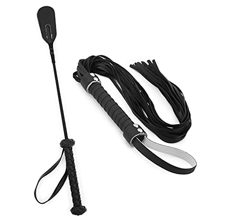 RIDIN Leather Crop Peitsche, 45,7 cm, Kunstleder, 84 cm, Reitset aus Leder – Pferde-Trainingspeitsche zum Spielen von RIDIN