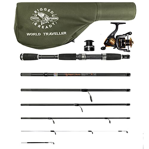 Rigged & Ready Premium Angelruten und Rollen Set. Angelrute für die Reise, Steckrute in Einer Länge von 190 cm, aus 6 Steckteilen aus Nanokarbon mit 2 Lagerstahl-Angelrollen und 43-cm-Tasche von RIGGED & READY TRAVEL FISHING