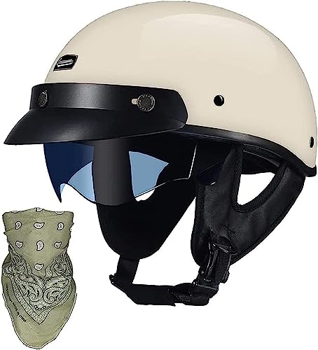 Retro-Motorrad-Halbhelme, offener Motorradhelm für Männer und Frauen, DOT/ECE-Zertifizierung, Jet-Helm mit Visier, Halbhelm, Braincap für Fahrrad, Cruiser, Chopper, Moped, Roller B,XL=59-60CM von RIKCAT