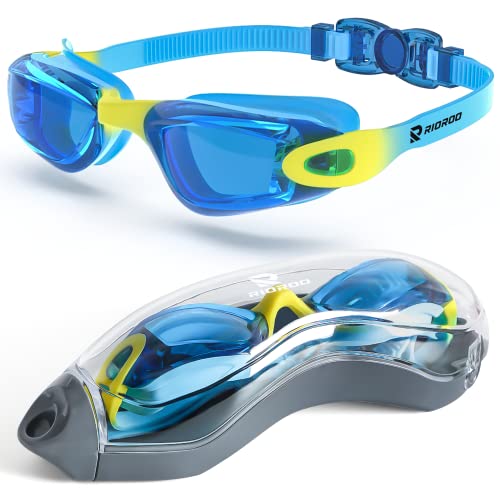 RIOROO Kinder Schwimmbrille, Schwimmbrille für Kinder 6-14 Jahre Junior Jungen Mädchen Kein Auslaufen Antibeschlag 100% UV-Schutz, Blendfreie Schwimmbrille mit Gratis Schutz Fall von RIOROO