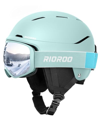 RIOROO Skihelm mit Schutzbrille Set, Einstellbarer Vent Sporthelm mit Schutzbrille, Geeignet für Schneesport, Snowboard Skifahren Winddicht, Geeignet für männliche und weibliche Teenager Skihelme von RIOROO