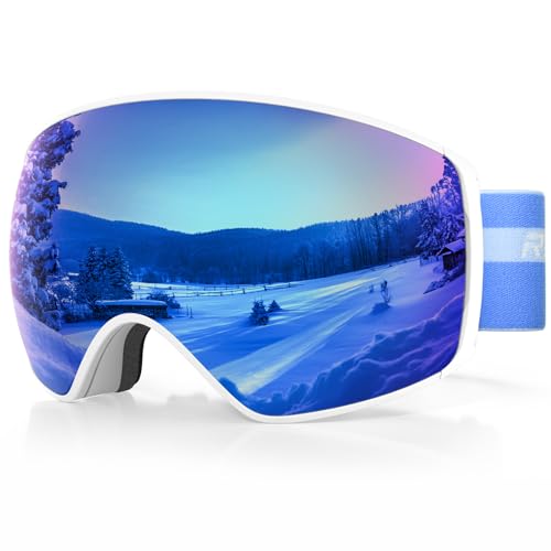 RIOROO Unisex Skibrille fur Herren Damen Jugendliche,Snowboardbrille fur Brillentrager,Skibrille mit Wechselglas Glasern,OTG UV-Schutz Kompatibler Helm Anti Fog Skibrillen Sphärisch Verspiegelt von RIOROO