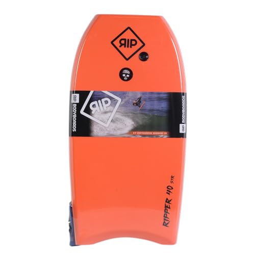 RIP Bodyboard – Ripper Stringer 44 + Flat Leash – 6 Farbkombinationen, CXLPE 4 mm Deck, Crescent Tail, Stringer aus Faser, 50/50 einfache Schiene – Lieferung mit Stecker, ideal für Anfänger (Orange von RIP