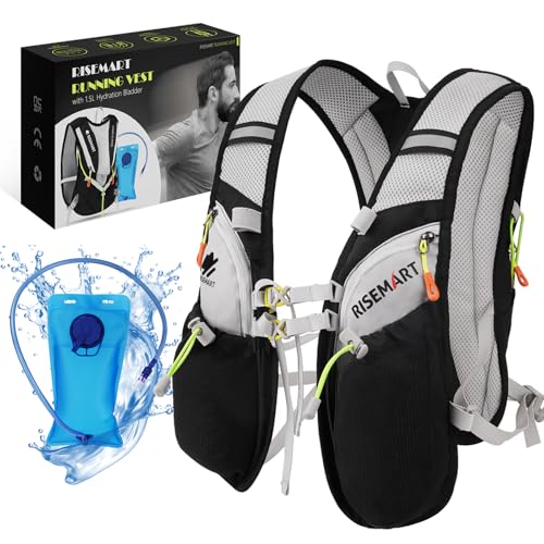 RISEMART Laufweste für Damen und Herren, Reflektierende Trinkrucksack Laufen Verstellbare Brustgurte, Ultraleicht Laufrucksack mit 2L Trinkblase für Marathon, Joggen, Radfahren, Camping, Wandern RISEMART Laufweste für Damen und Herren, Reflektierende Trinkrucksack Laufen Verstellbare Brustgurte, Ultraleicht Laufrucksack mit 2L Trinkblase für Marathon, Joggen, Radfahren, Camping, Wandern von RISEMART