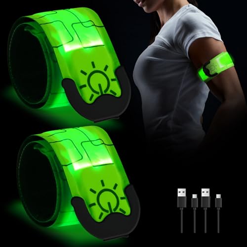 RISVOWO 2 Stück LED Armband Aufladbar, Reflective Leucht Armbänder mit USB, Reflective Leuchtbänder, Leuchtarmband Kinder, Sicherheits Licht für Joggen, Nachtlauf, Radfahren LED Wristband von RISVOWO