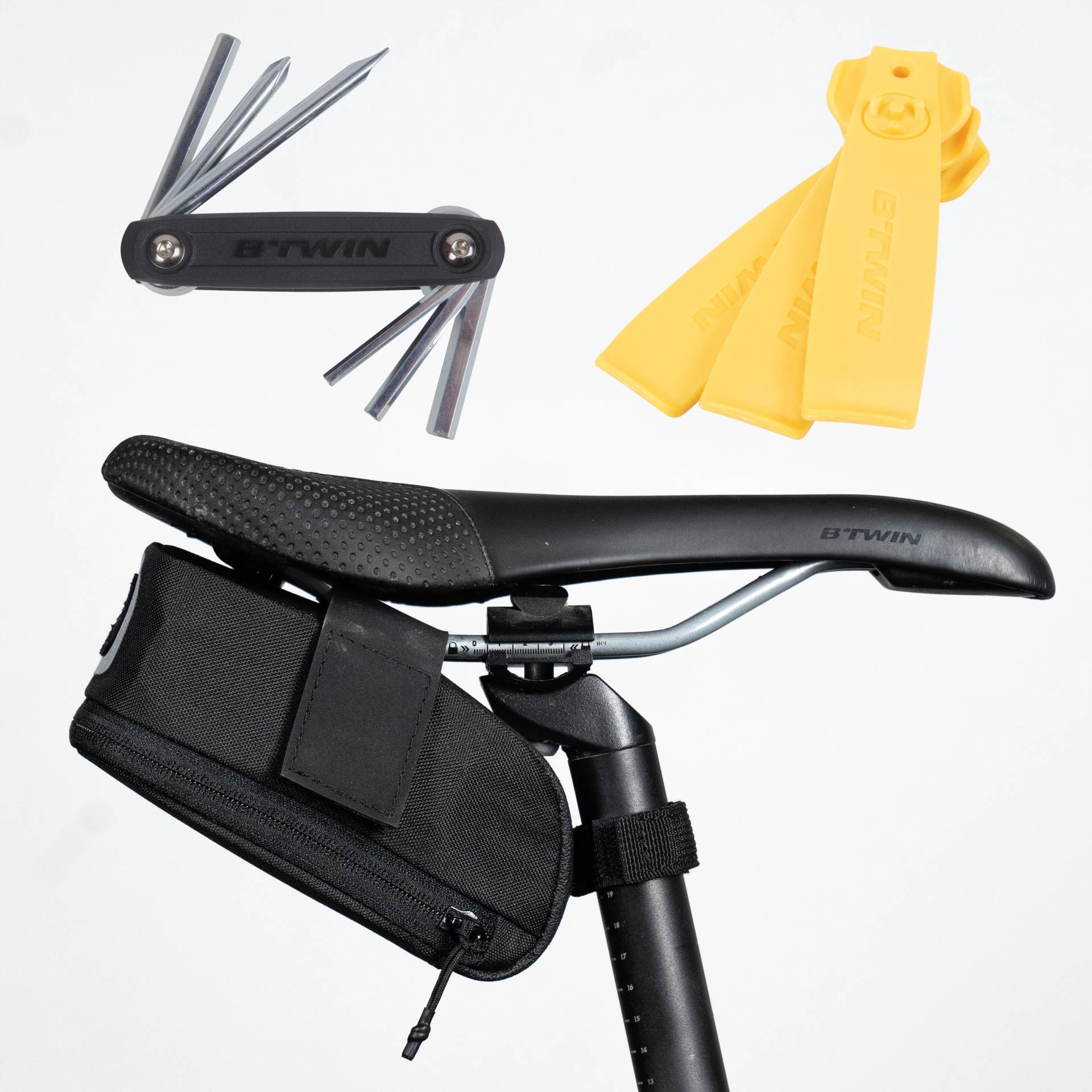 Set Satteltasche Easy M 0.6 l schwarz + Multitool + 3 Reifenheber von ROCKRIDER