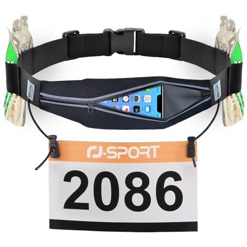 RJ-Sport Laufgürtel für Handy - wasserdichte Lauftasche, Sportgürtel Hüfttasche, Triathlon Startnummernband Laufgurt mit Bauchtasche & Verstellbarem Gummiband & Nummernhalter &6 Gel-Halter (Schwarz) RJ-Sport Laufgürtel für Handy - wasserdichte Lauftasche, Sportgürtel Hüfttasche, Triathlon Startnummernband Laufgurt mit Bauchtasche & Verstellbarem Gummiband & Nummernhalter &6 Gel-Halter (Schwarz) von RJ-Sport