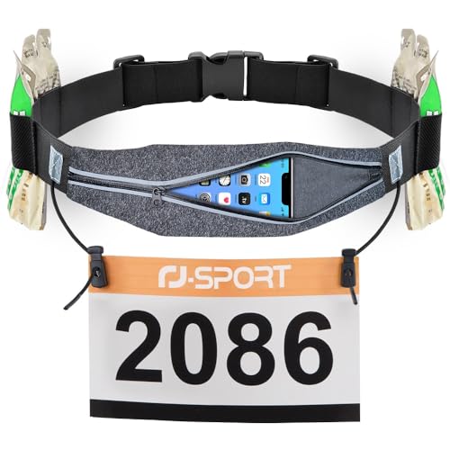 RJ-Sport Laufgürtel für Handy - wasserdichte Lauftasche, Sportgürtel Hüfttasche, Triathlon Startnummernband Laufgurt mit Bauchtasche & Verstellbarem Gummiband & Nummernhalter &6 Gel-Halter (Grau) RJ-Sport Laufgürtel für Handy - wasserdichte Lauftasche, Sportgürtel Hüfttasche, Triathlon Startnummernband Laufgurt mit Bauchtasche & Verstellbarem Gummiband & Nummernhalter &6 Gel-Halter (Grau) von RJ-Sport