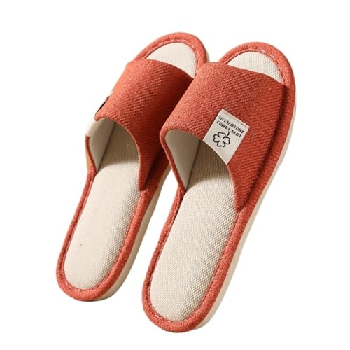 RJDJTTBD 2024 All Seasons Damen-Hausschuhe, Bequeme Baumwoll-Leinen-Hausschuhe mit offener Zehenpartie, weiche Flats, leise Schuhe, Paar-Hanf-Hausschuhe (Orange, EUR 36–37) von RJDJTTBD