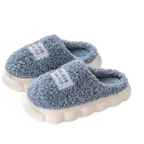 RJDJTTBD 2024 Winter-Paar-Hausschuhe für den Innenbereich, flauschig, für Damen und Herren, rutschfest, warm, flach, Flip-Flops, Herren-Plüsch-Maultier-Baumwollschuhe (blau, 42–43) von RJDJTTBD