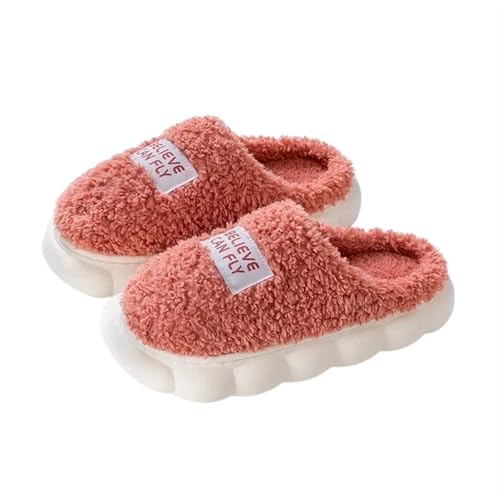 RJDJTTBD 2024 Winter-Paar-Hausschuhe für den Innenbereich, flauschig, für Damen und Herren, rutschfest, warm, flach, Flip-Flops, Herren-Plüsch-Maultier-Baumwollschuhe (rot, 38–39) von RJDJTTBD