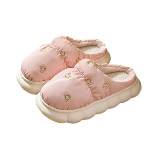 RJDJTTBD 2024 Winter warme süße Hausschuhe für Damen, Dicker Boden, wasserdichte Baumwollschuhe, Damen, geschlossene Zehen, rutschfeste Hausschuhe (Rosa, 42–43) von RJDJTTBD