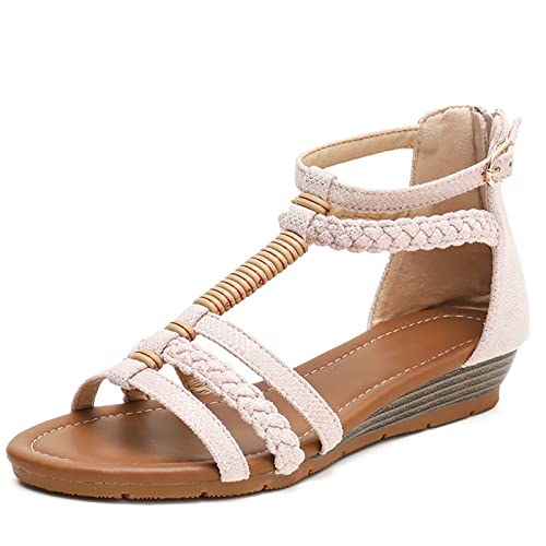 RJDJTTBD Bohemian-Keilsandalen für Damen, Damenkleid-Sandale, Keilsandalen, Wander-Strand-Sandale von RJDJTTBD