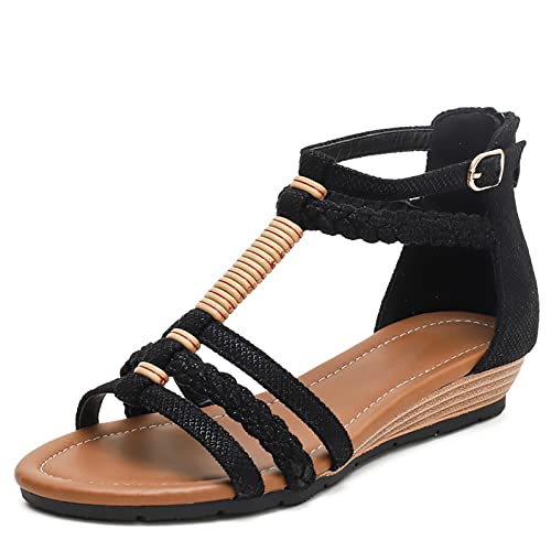 RJDJTTBD Bohemian-Keilsandalen für Damen, Damenkleid-Sandale, Keilsandalen, Wander-Strand-Sandale von RJDJTTBD